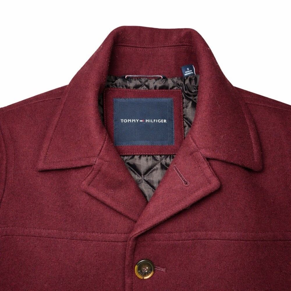 Tommy Hilfiger Womens Small Burgundy Wool Blend Quilted Car Coat - Picture 2 of 6